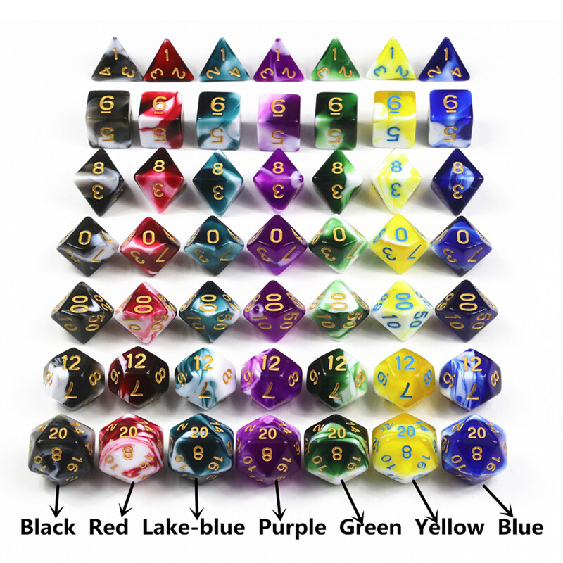 Prozirne tirkizno bijele kocke D4-D20 za društvene igre DnD