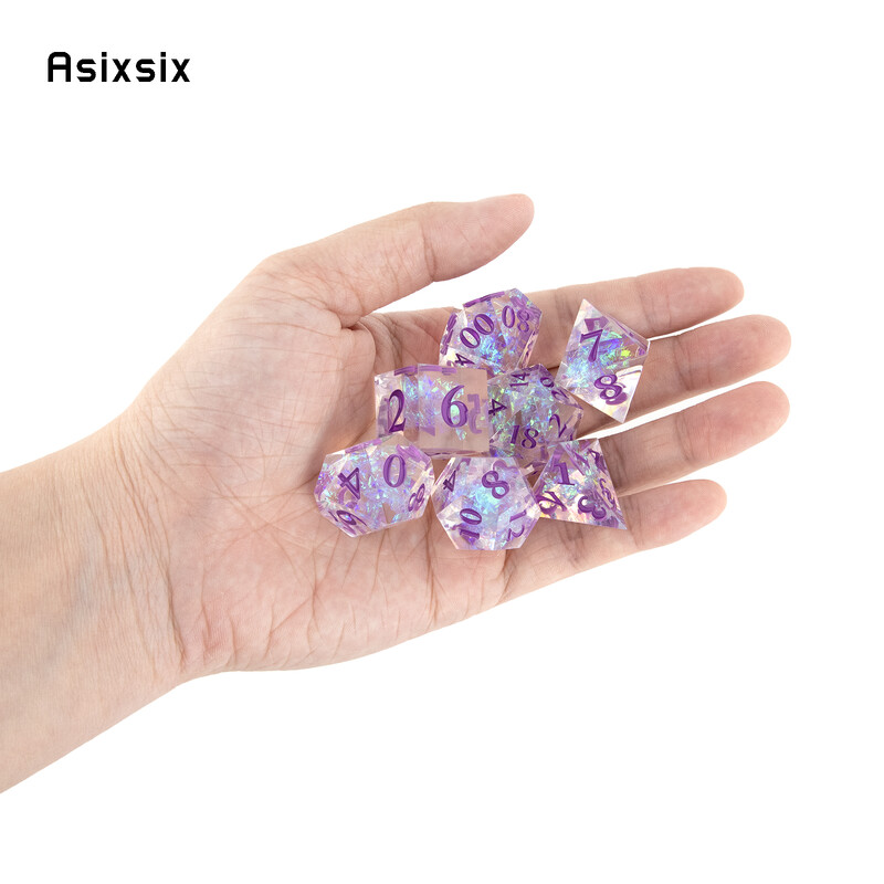 7 komada bijele smole ljubičaste kockice s oštrim rubom, poliedarske kockice prikladne za igranje uloga RPG društvene igre