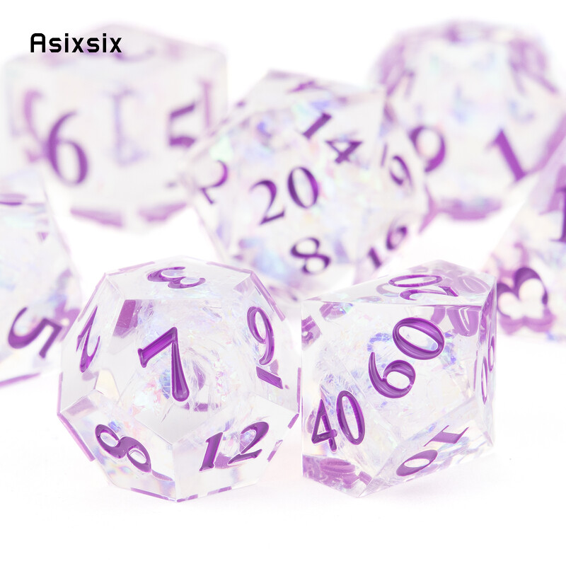 7 komada bijele smole ljubičaste kockice s oštrim rubom, poliedarske kockice prikladne za igranje uloga RPG društvene igre