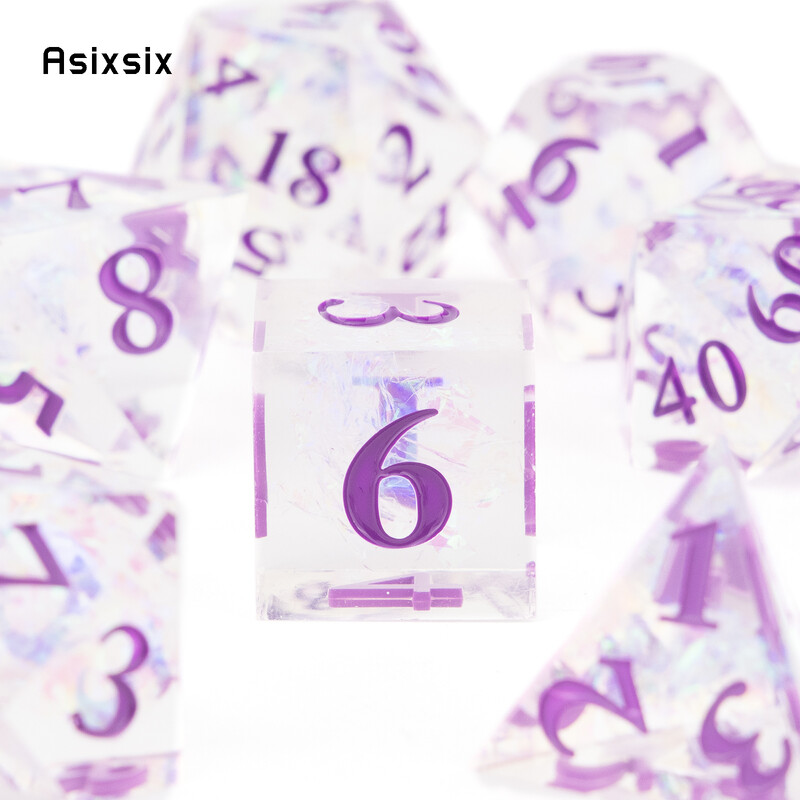 7 komada bijele smole ljubičaste kockice s oštrim rubom, poliedarske kockice prikladne za igranje uloga RPG društvene igre