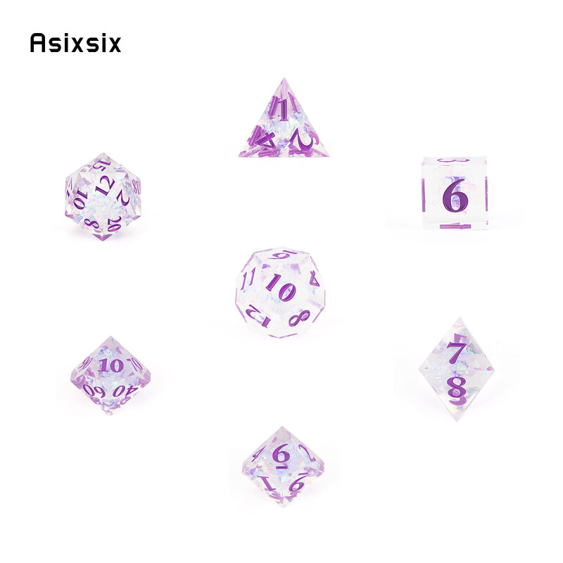 7 komada bijele smole ljubičaste kockice s oštrim rubom, poliedarske kockice prikladne za igranje uloga RPG društvene igre