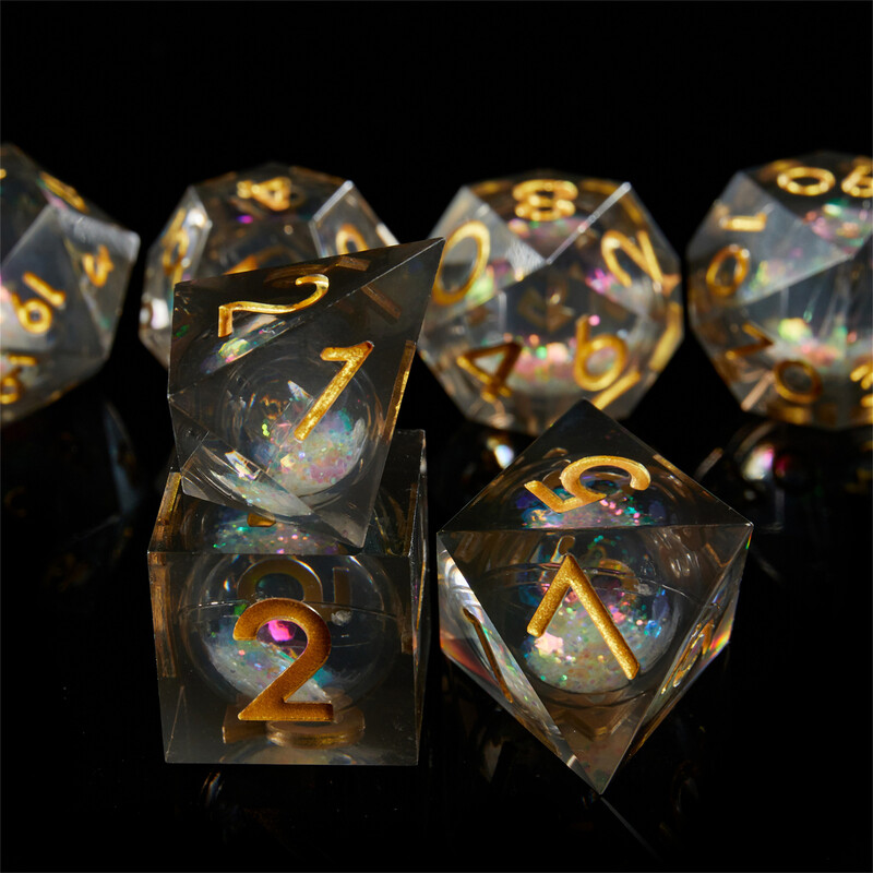 D&D Dice Liquid Core Resin Sharp Edge Handmade Dice Set DND Подходящ за ролеви игри Dice Хелоуин Подарък за Деня на благодарността