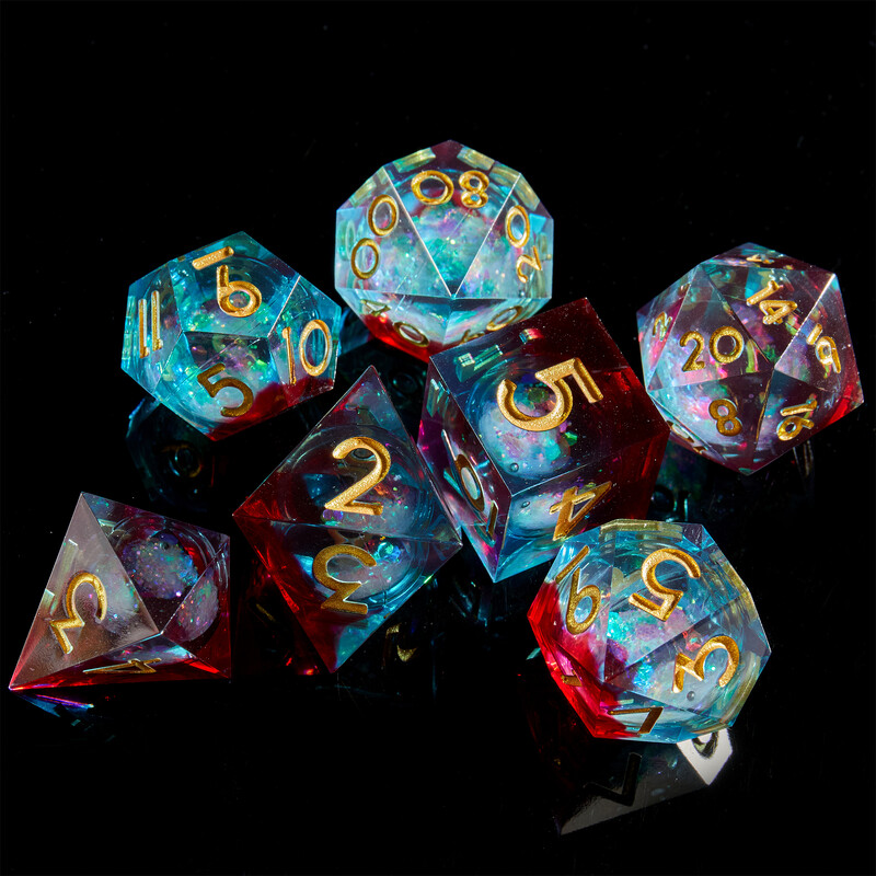 D&D Dice Liquid Core Resin Sharp Edge Handmade Dice Set DND Подходящ за ролеви игри Dice Хелоуин Подарък за Деня на благодарността