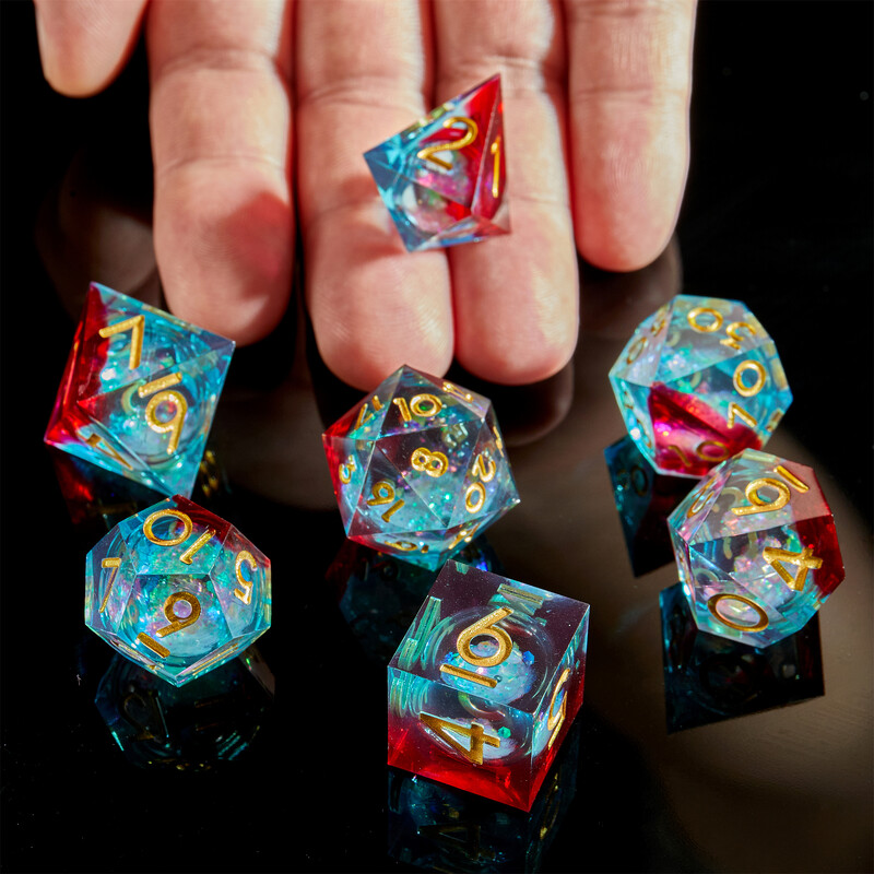 D&D Dice Liquid Core Resin Sharp Edge Handmade Dice Set DND Подходящ за ролеви игри Dice Хелоуин Подарък за Деня на благодарността