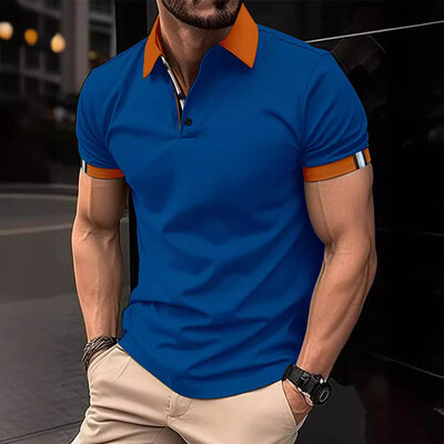 Pavasario vasaros vyriški polo marškinėliai su sagtimi, vienspalviai trumpomis rankovėmis atvartais Madingi laisvalaikio marškinėliai Slim Fit Fit Top vyriški drabužiai
