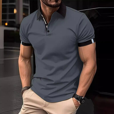 Pavasario vasaros vyriški polo marškinėliai su sagtimi, vienspalviai trumpomis rankovėmis atvartais Madingi laisvalaikio marškinėliai Slim Fit Fit Top vyriški drabužiai