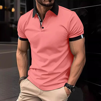 Pavasario vasaros vyriški polo marškinėliai su sagtimi, vienspalviai trumpomis rankovėmis atvartais Madingi laisvalaikio marškinėliai Slim Fit Fit Top vyriški drabužiai