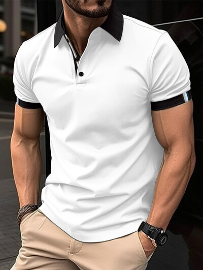 Pavasario vasaros vyriški polo marškinėliai su sagtimi, vienspalviai trumpomis rankovėmis atvartais Madingi laisvalaikio marškinėliai Slim Fit Fit Top vyriški drabužiai