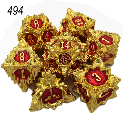 2023 m. naujas metalinių kauliukų rinkinys, kuriame yra maišelis, skirtas žaisti stalo DnD RPG žaidimams 7 vnt. D4 D6 D8 D10 D% D12 D20 daugiakampis lotoso stiliaus kauliukas