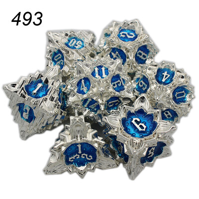 2023 m. naujas metalinių kauliukų rinkinys, kuriame yra maišelis, skirtas žaisti stalo DnD RPG žaidimams 7 vnt. D4 D6 D8 D10 D% D12 D20 daugiakampis lotoso stiliaus kauliukas
