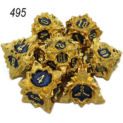 2023 m. naujas metalinių kauliukų rinkinys, kuriame yra maišelis, skirtas žaisti stalo DnD RPG žaidimams 7 vnt. D4 D6 D8 D10 D% D12 D20 daugiakampis lotoso stiliaus kauliukas