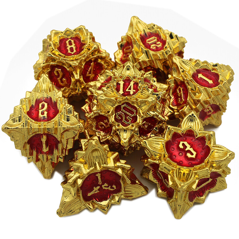 2023 Нов комплект метални зарове включва торбичка за игра на настолни DnD RPG игри 7 бр. D4 D6 D8 D10 D% D12 D20 Многостенни зарове в стил Lotus