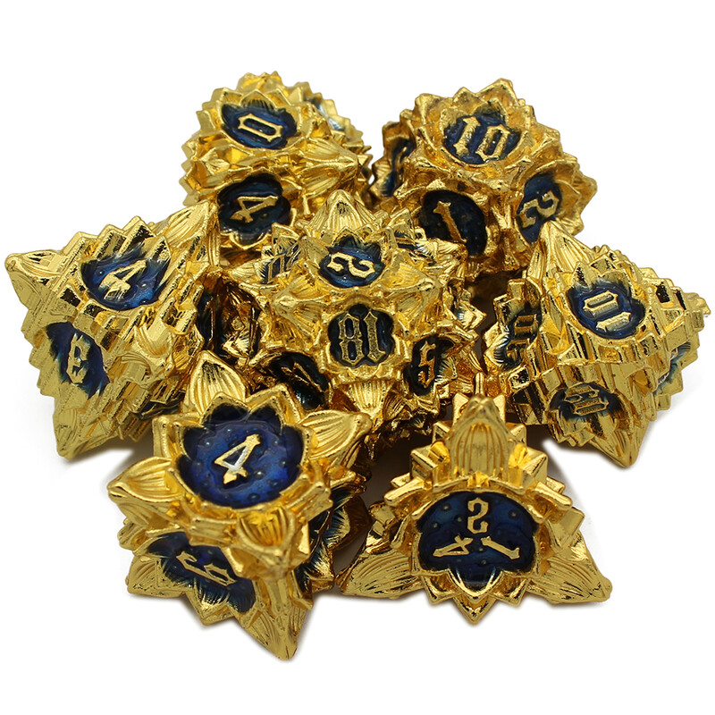 2023 Нов комплект метални зарове включва торбичка за игра на настолни DnD RPG игри 7 бр. D4 D6 D8 D10 D% D12 D20 Многостенни зарове в стил Lotus