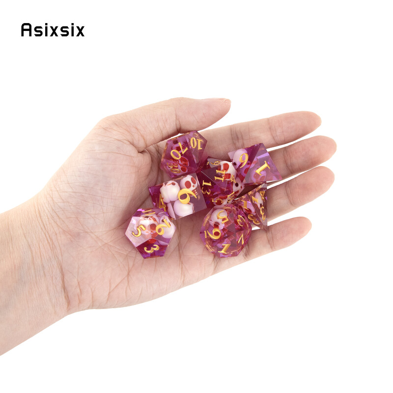 7 kom. Ružičasta lubanja od smole Zlatni broj Kockice s oštrim rubom Poliedralne kockice Prikladne za igranje uloga RPG društvena igra Kartaška igra