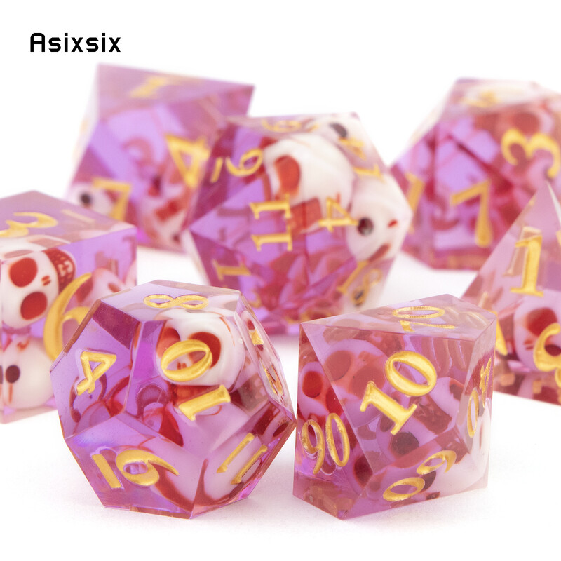 7 kom. Ružičasta lubanja od smole Zlatni broj Kockice s oštrim rubom Poliedralne kockice Prikladne za igranje uloga RPG društvena igra Kartaška igra