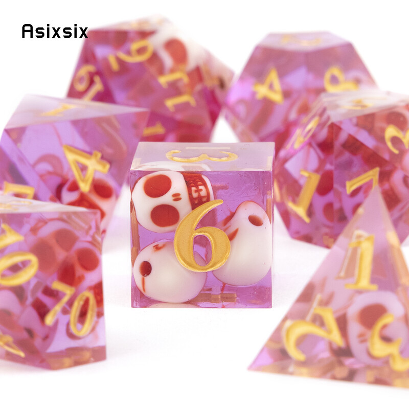 7 kom. Ružičasta lubanja od smole Zlatni broj Kockice s oštrim rubom Poliedralne kockice Prikladne za igranje uloga RPG društvena igra Kartaška igra