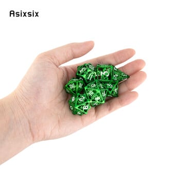 7 τμχ Green Flying Dragon Metal Dice Κοίλο μεταλλικό πολυεδρικό σετ ζαριών κατάλληλο για επιτραπέζιο παιχνίδι καρτών RPG παιχνιδιών ρόλων