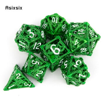 7 τμχ Green Flying Dragon Metal Dice Κοίλο μεταλλικό πολυεδρικό σετ ζαριών κατάλληλο για επιτραπέζιο παιχνίδι καρτών RPG παιχνιδιών ρόλων