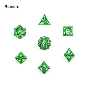 7 τμχ Green Flying Dragon Metal Dice Κοίλο μεταλλικό πολυεδρικό σετ ζαριών κατάλληλο για επιτραπέζιο παιχνίδι καρτών RPG παιχνιδιών ρόλων