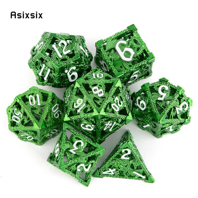 7 bucăți Green Flying Dragon Metal Dice Set de zaruri poliedrice metalice goale potrivite pentru jocuri de rol RPG Joc de masă Joc de cărți