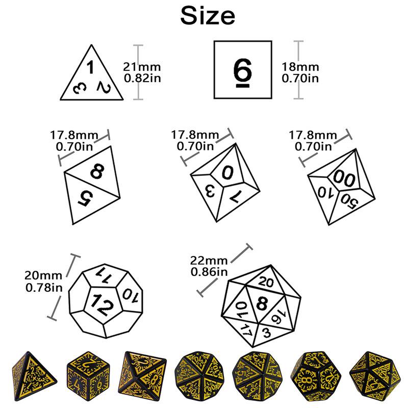 DND Polyhedral Dice Set 7pcs D4-D20, Nevjerojatne gravirane kockice za igre za suvenire, zabavne RPG društvene igre