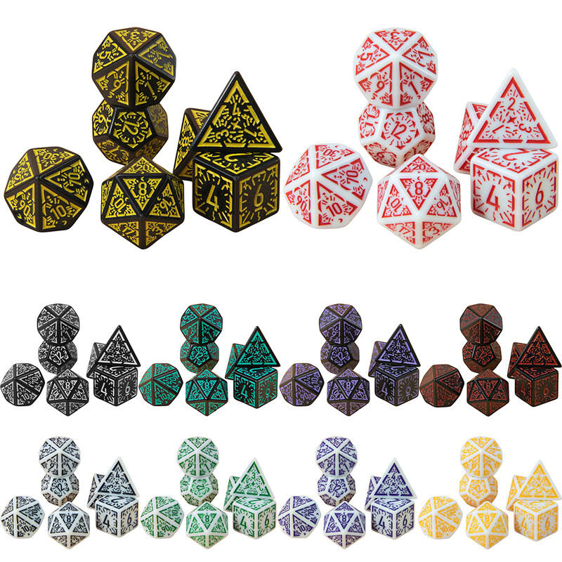 DND Polyhedral Dice Set 7pcs D4-D20, Nevjerojatne gravirane kockice za igre za suvenire, zabavne RPG društvene igre