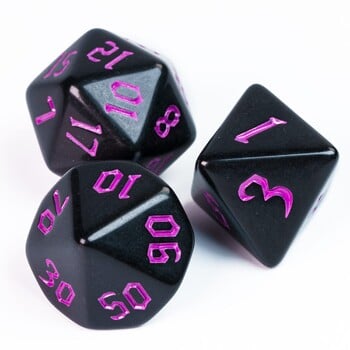 Poludie 7Pcs/Set Black Dice Set Sickle Font D&D D4 D6 D8 D10 D% D12 D20 DND Polyhedral Dice for D&D Role Playing Board Game RPG