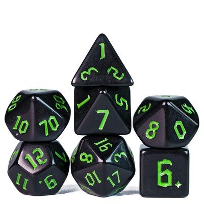 Poludie 7 bucăți/set Set de zaruri negre Font seceră D&D D4 D6 D8 D10 D% D12 D20 DND Zaruri poliedrice pentru jocuri de rol D&D RPG