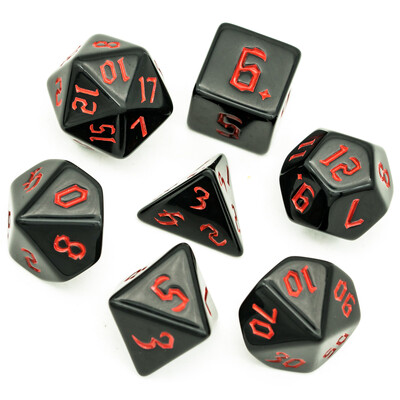 Poludie 7 vnt / rinkinys Juodų kauliukų rinkinys Pjautuvo šriftas D&D D4 D6 D8 D10 D% D12 D20 DND Daugiakampis kauliukas, skirtas D&D vaidmenų žaidimui stalo žaidimo RPG