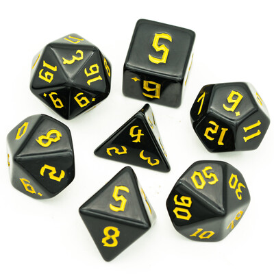 Poludie 7 vnt / rinkinys Juodų kauliukų rinkinys Pjautuvo šriftas D&D D4 D6 D8 D10 D% D12 D20 DND Daugiakampis kauliukas, skirtas D&D vaidmenų žaidimui stalo žaidimo RPG