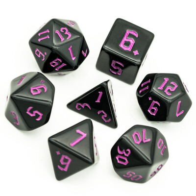 Poludie 7 vnt / rinkinys Juodų kauliukų rinkinys Pjautuvo šriftas D&D D4 D6 D8 D10 D% D12 D20 DND Daugiakampis kauliukas, skirtas D&D vaidmenų žaidimui stalo žaidimo RPG