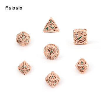 7 τμχ Golden Green Skull Metal Dice Κοίλο μεταλλικό πολυεδρικό σετ ζαριών Κατάλληλο για παιχνίδι ρόλων RPG επιτραπέζιο παιχνίδι καρτών