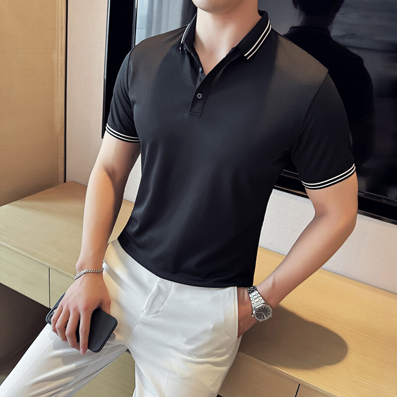 Cămăși polo pentru bărbați de vară, negru/alb
