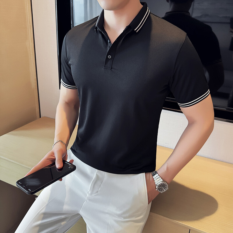Cămăși polo pentru bărbați de vară, negru/alb