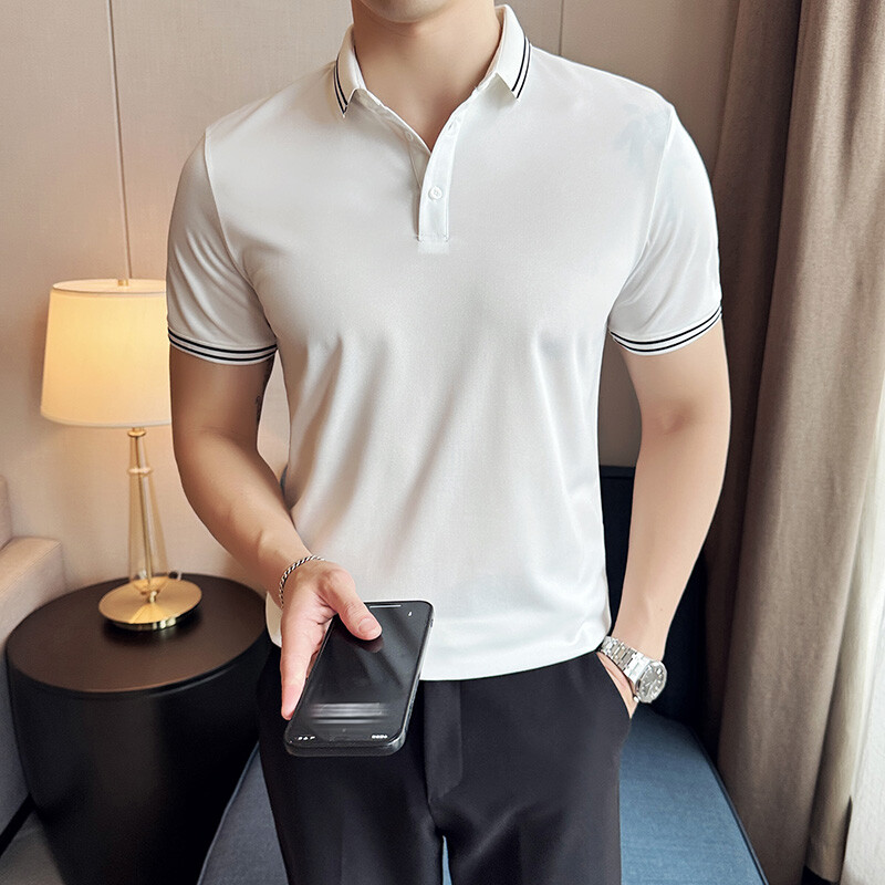 Cămăși polo pentru bărbați de vară, negru/alb