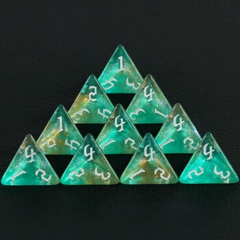 Polyhedral D4 Dice 10 τεμ. Διπλό χρώμα 4 όψεων με γκλίτερ ζάρια για παιχνίδι ρόλωνD&D επιτραπέζιο σετ ζαριών