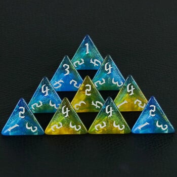 Polyhedral D4 Dice 10 τεμ. Διπλό χρώμα 4 όψεων με γκλίτερ ζάρια για παιχνίδι ρόλωνD&D επιτραπέζιο σετ ζαριών