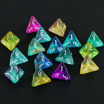 Polyhedral D4 Dice 10 τεμ. Διπλό χρώμα 4 όψεων με γκλίτερ ζάρια για παιχνίδι ρόλωνD&D επιτραπέζιο σετ ζαριών