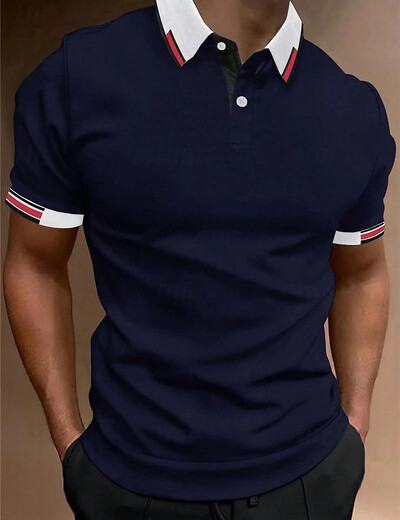 Meeste moodne ühevärviline lühikeste varrukatega triibuline revääriga polosärk suvine hingav ja mugav topp