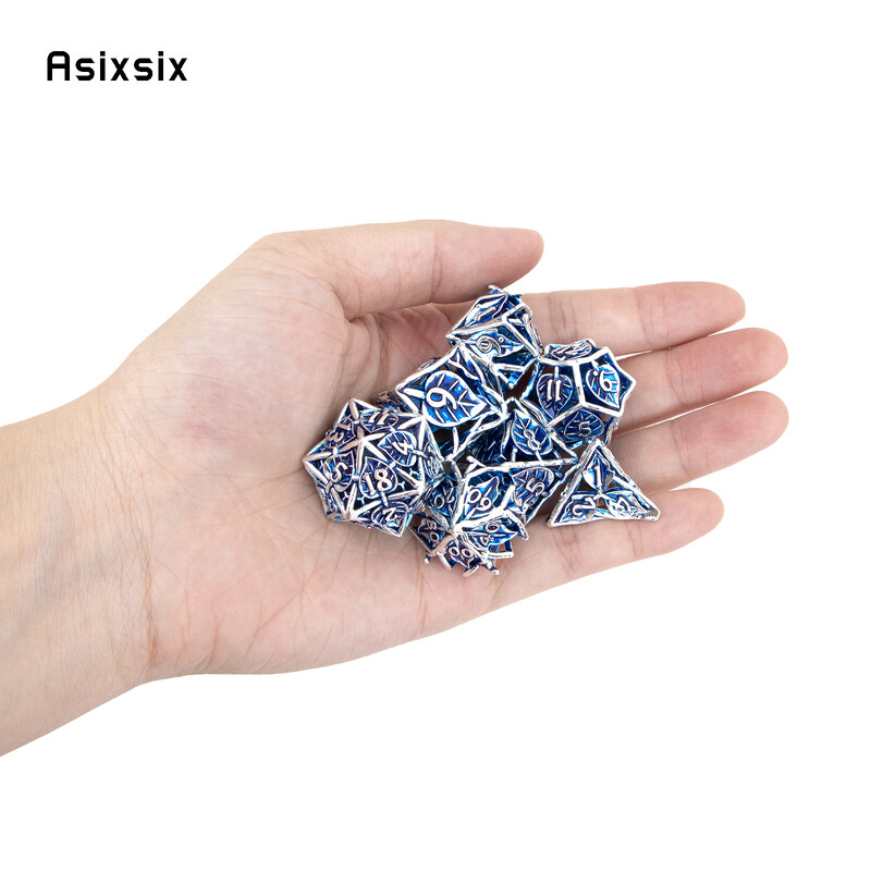 Metalne metalne kockice s cvijetom od 7 komada, šuplje metalne poliedralne kockice, prikladne za igranje uloga RPG društvene igre Kartaške igre