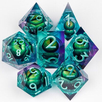 Skystas šerdies kauliukas, Green Dragon Eye kauliukų rinkinys požemiams ir drakonams, RPG daugiakampių kauliukų rinkinys, d&d kauliukai, rankų darbo kauliukų rinkinio dovanos