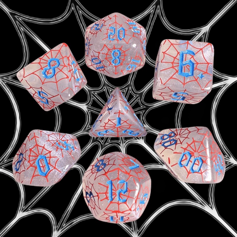 Spider Web Dice Set za RPG i kolekcionare društvenih igara, DND Dice, D4, D6, D8, D10, D00, D12, D20
