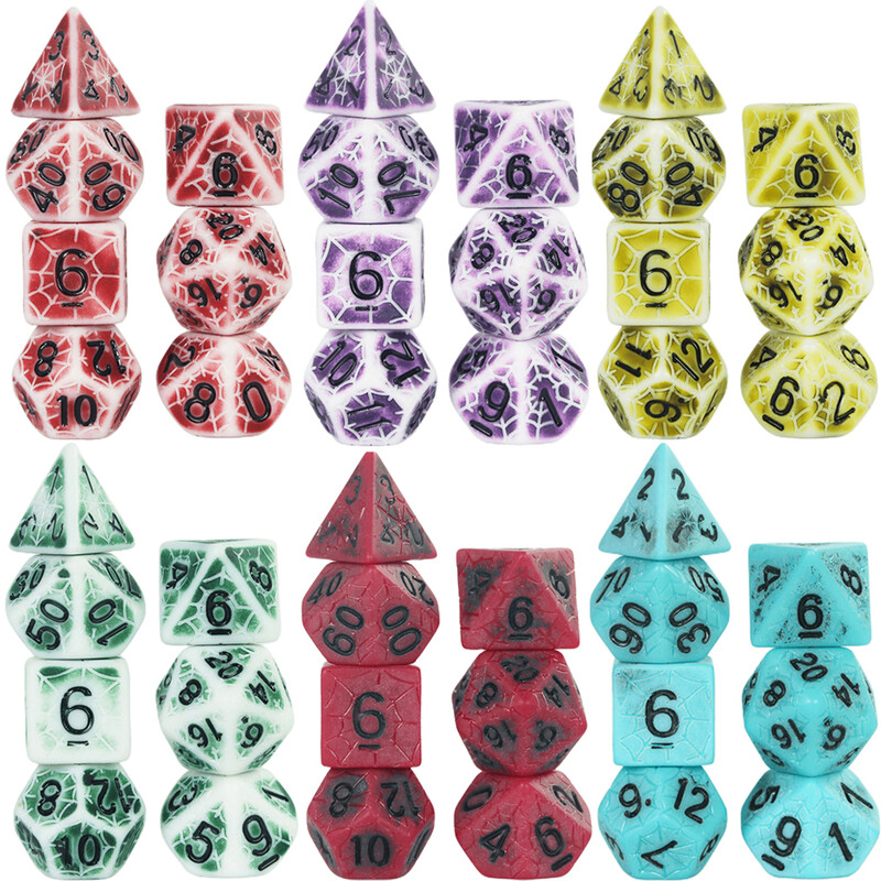 Set retro poliedralnih kockica za DND društvene igre i igranje uloga - savršeno za avanture poput paukove mreže