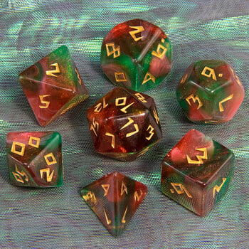 Смесен цветен блясък DND Dice Polyhedron Dice Set 7-Piece D4 D6 D8 D10 D10% D12 D20 за RPG ролева игра Преподаване на математика