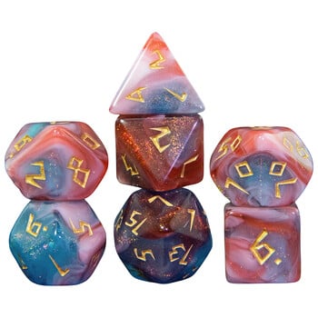 Смесен цветен блясък DND Dice Polyhedron Dice Set 7-Piece D4 D6 D8 D10 D10% D12 D20 за RPG ролева игра Преподаване на математика