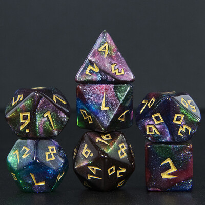 Mješovite boje sa svjetlucavim DND kockicama Polyhedron Dice Set od 7 dijelova D4 D6 D8 D10 D10% D12 D20 za RPG igranje uloga Podučavanje matematike