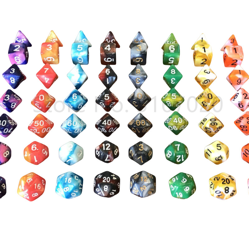 Набор от акрилни зарове с плътен кръгъл ръб и многогранни зарове, подходящи за ролеви игри Dungeon и Dragon Trailblazer (RPG)