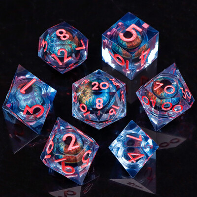 MUNDICE Beholder's Eye DnD kauliukai, RPG kauliukai, kauliukų rinkinys požemiui ir drakonui, Sharp Edge kauliukai, purpuriniai kauliukai, D&D