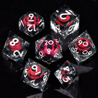 MUNDICE Beholder's Eye DnD kauliukai, RPG kauliukai, kauliukų rinkinys požemiui ir drakonui, Sharp Edge kauliukai, purpuriniai kauliukai, D&D