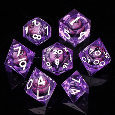 MUNDICE Beholder's Eye DnD kauliukai, RPG kauliukai, kauliukų rinkinys požemiui ir drakonui, Sharp Edge kauliukai, purpuriniai kauliukai, D&D
